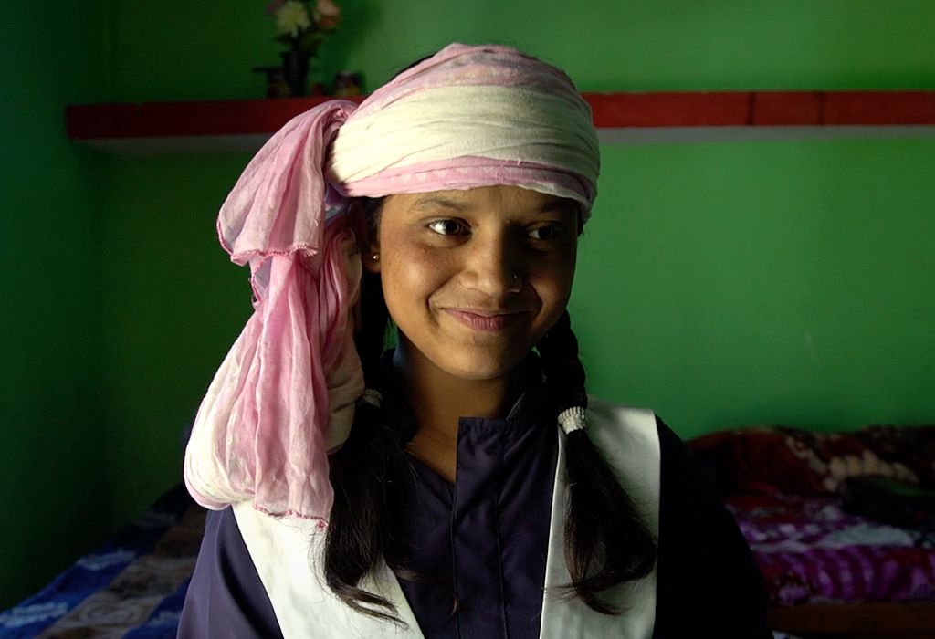 Radhika with her pink scarf