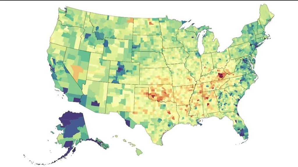 America's average life expectancy has grown, but the gap between different areas of the country is stark.