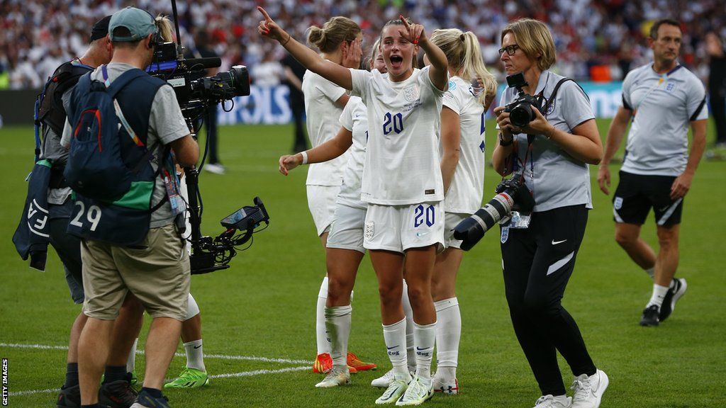 Ella Toone celebrates after winning Euro 2022 with England