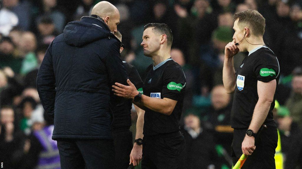 Clement with referee Nick Walsh after the Old Firm game in December