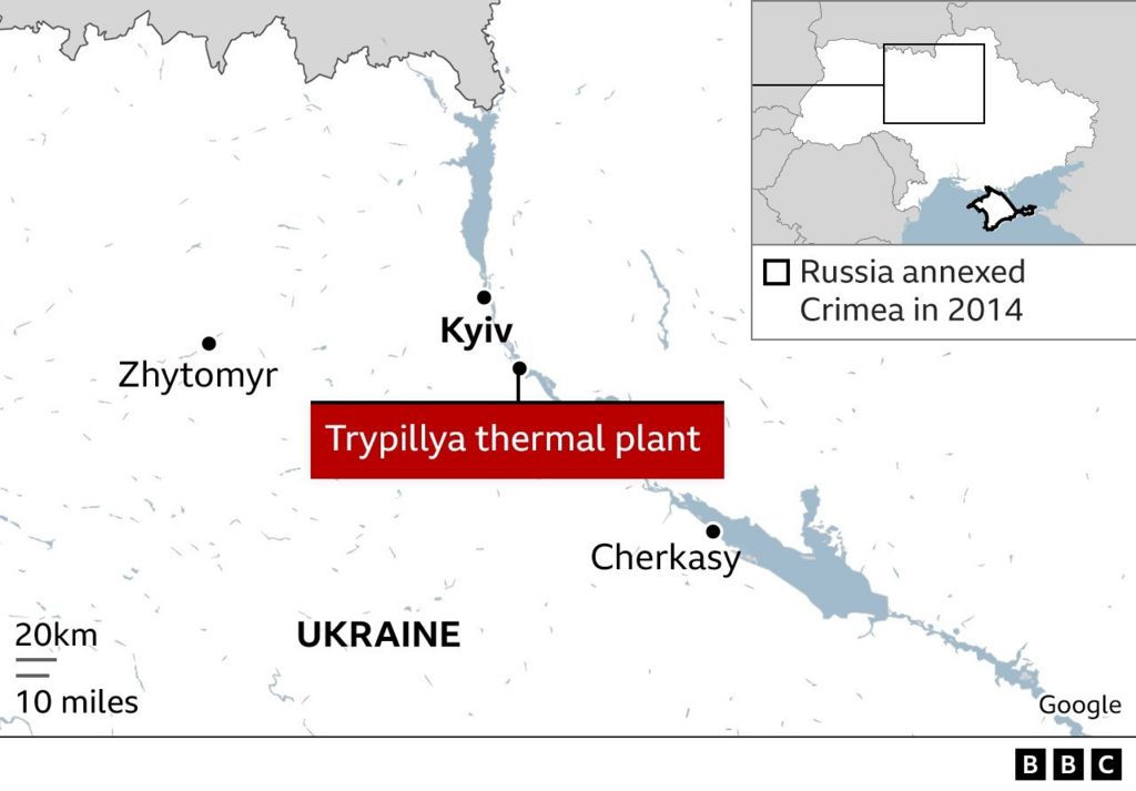 Map showing location of Trypillya power plant
