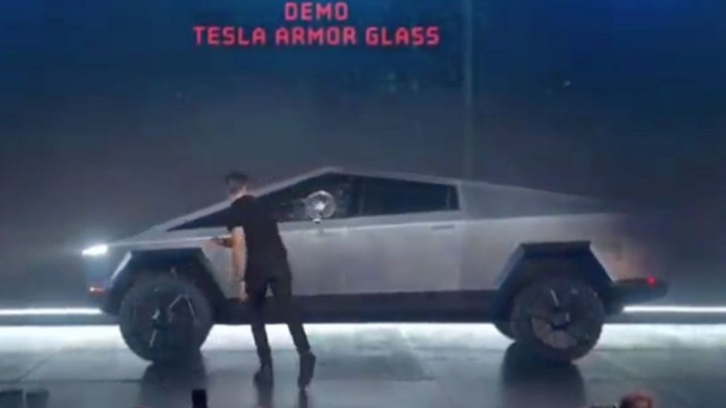 Teslas New Cybertruck Smashed During Demo Bbc News