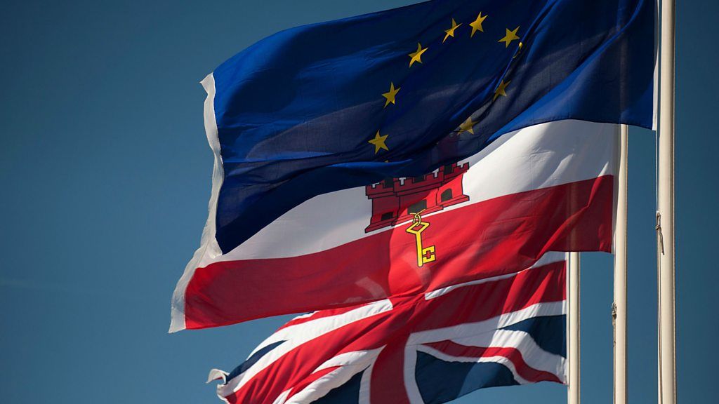 EU, Gibraltar and Union Jack flags