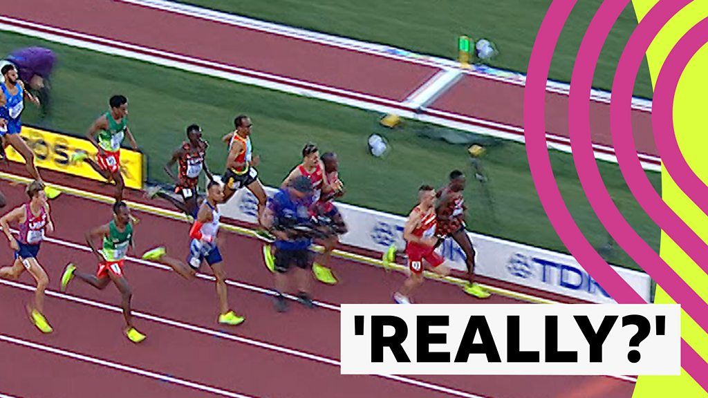 World Athletics Championships: Watch cameraman gets in way of steeplechase runners