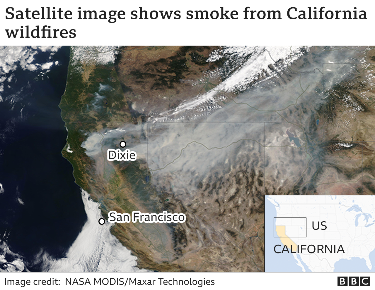 A satellite image of the fires