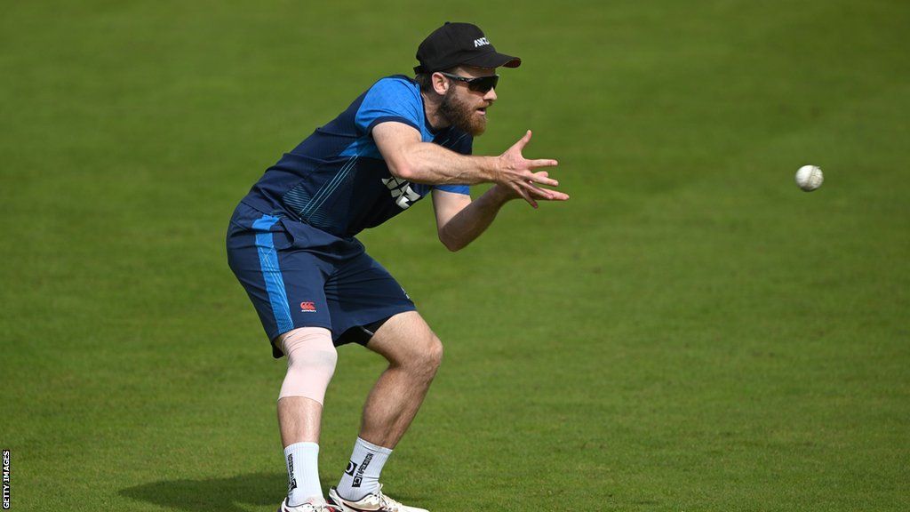Kane Williamson prepares to catch a ball during fielding drills