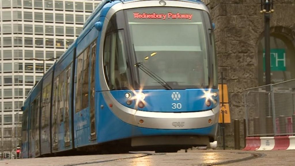 A Midland Metro tram in use