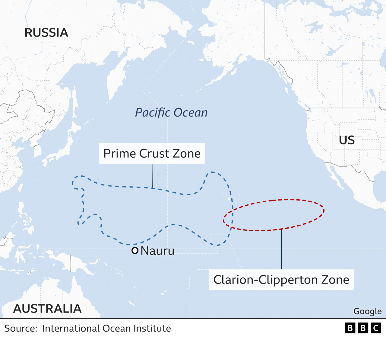 Map marking the island or Nauru and the key areas for deep sea mining