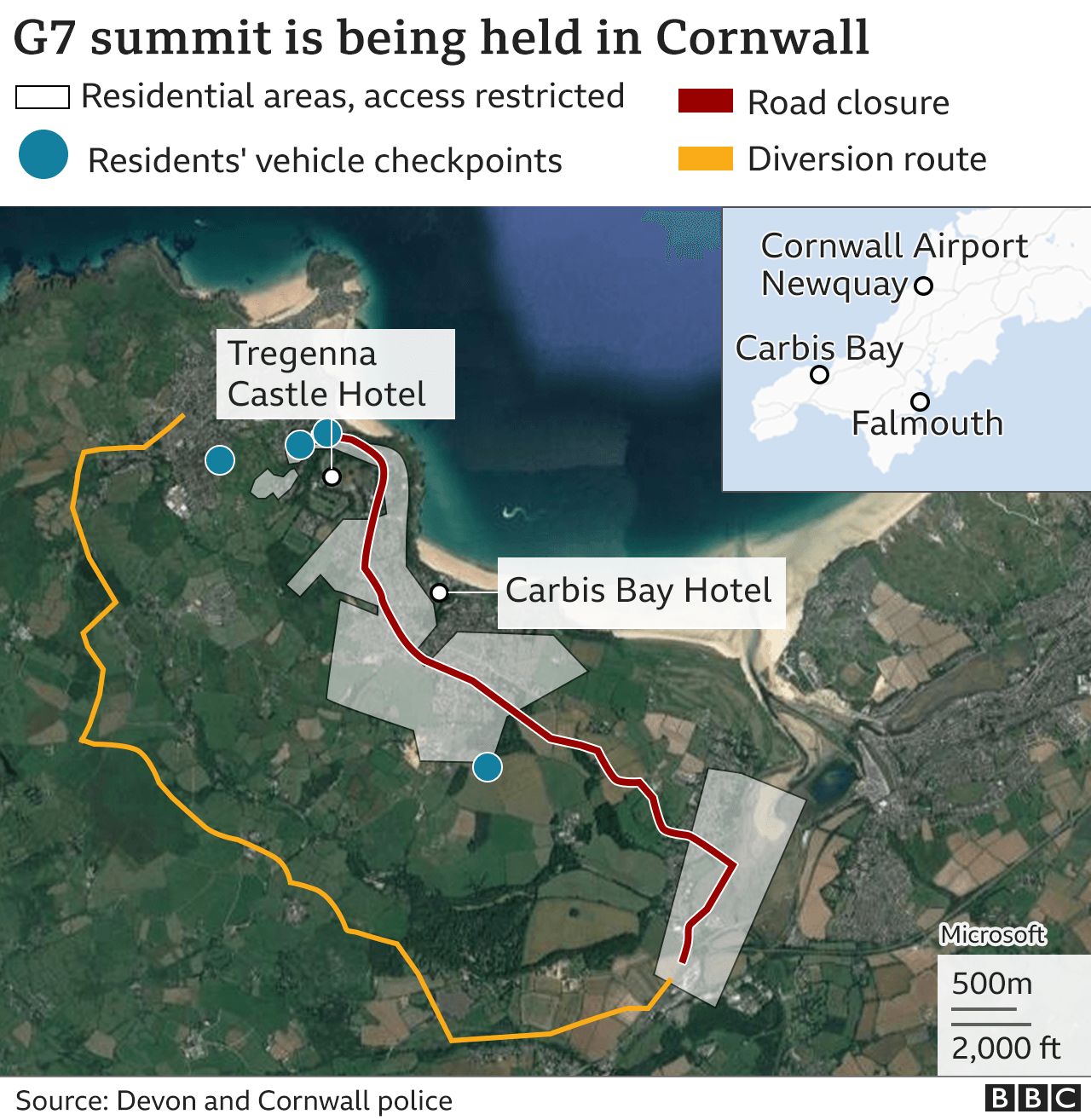 A map of Carbis Bay in north Cornwall