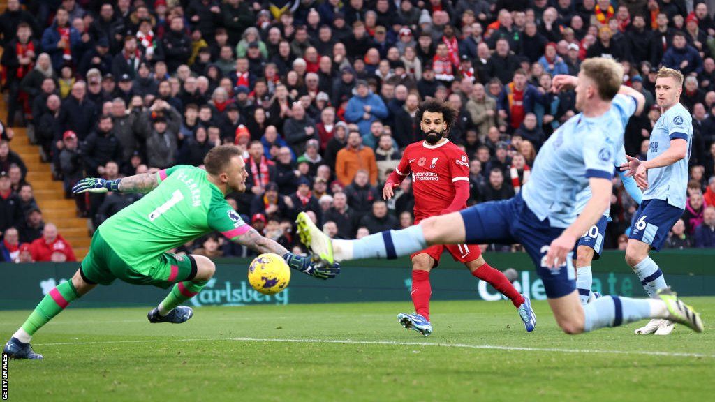 Mohamed Salah scores against Brentford