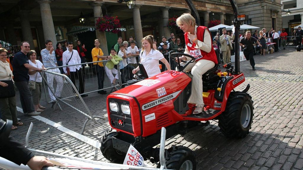 Nadine Dorries loses control of her tractor during an event to mark Red Tractor Week at Covent Garden, London 2007