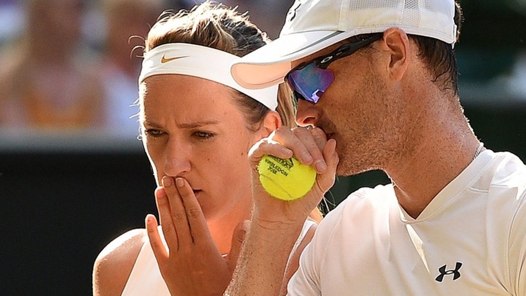 Jamie Murray and Victoria Azarenka in discussion during their doubles final