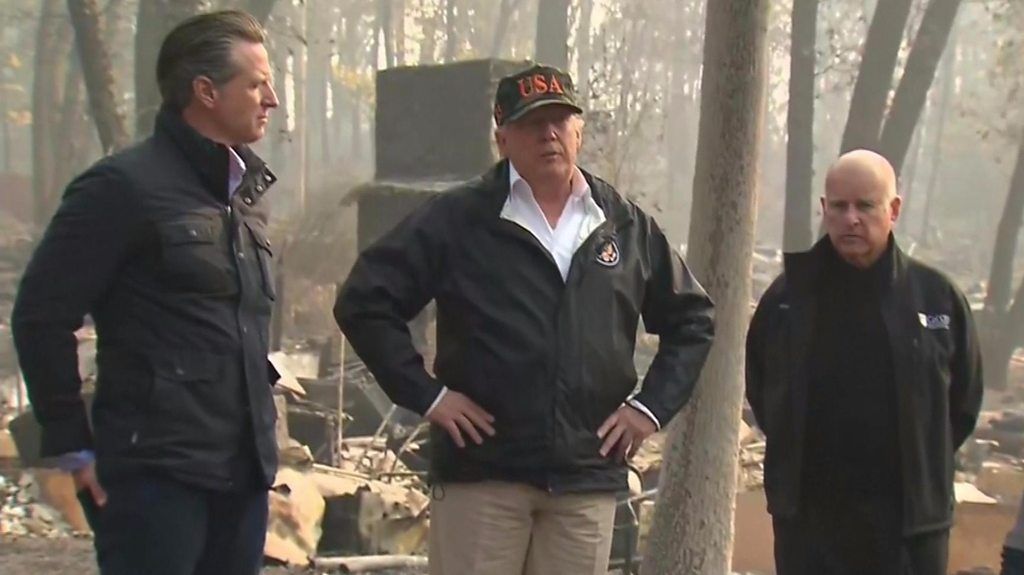 Speaking in the devastated town of Paradise, President Trump praised the efforts of recovery teams.