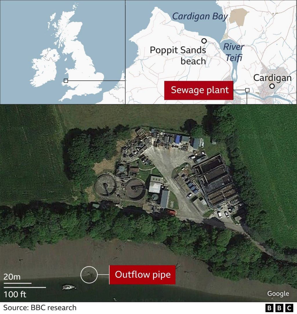 Map showing location of Cardigan sewage outflow