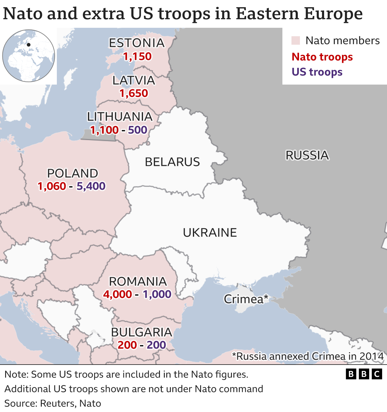 Nato and US extra troops in Eastern Europe