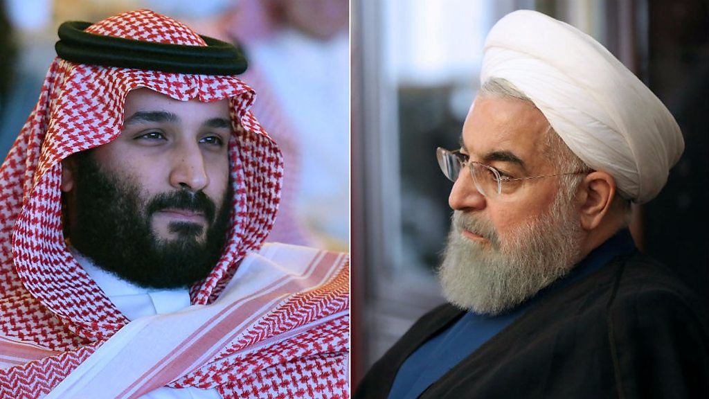 Composite image of Saudi Crown Prince Mohammed bin Salman and Iranian President Hassan Rouhani