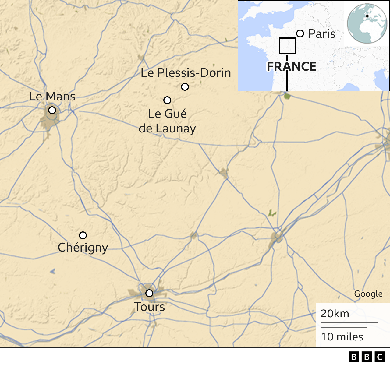 Map of the Perche south-west of Paris