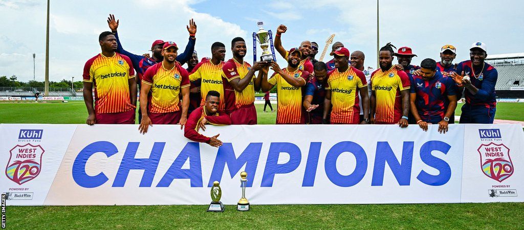 West Indies with the T20 series trophy