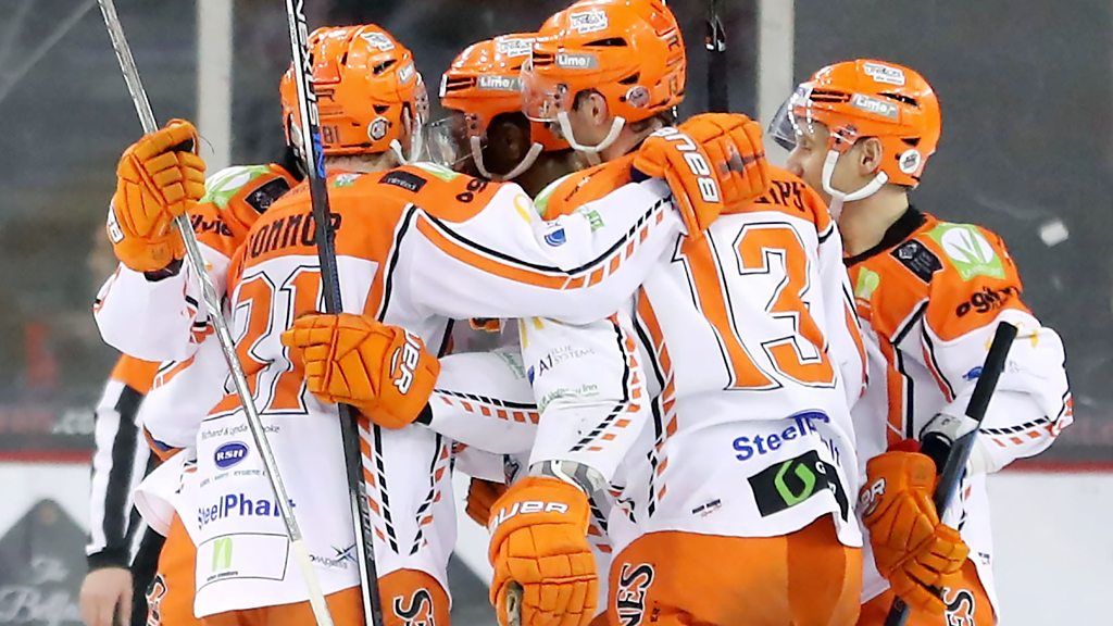 Sheffield Steelers celebrate victory over the Belfast Giants