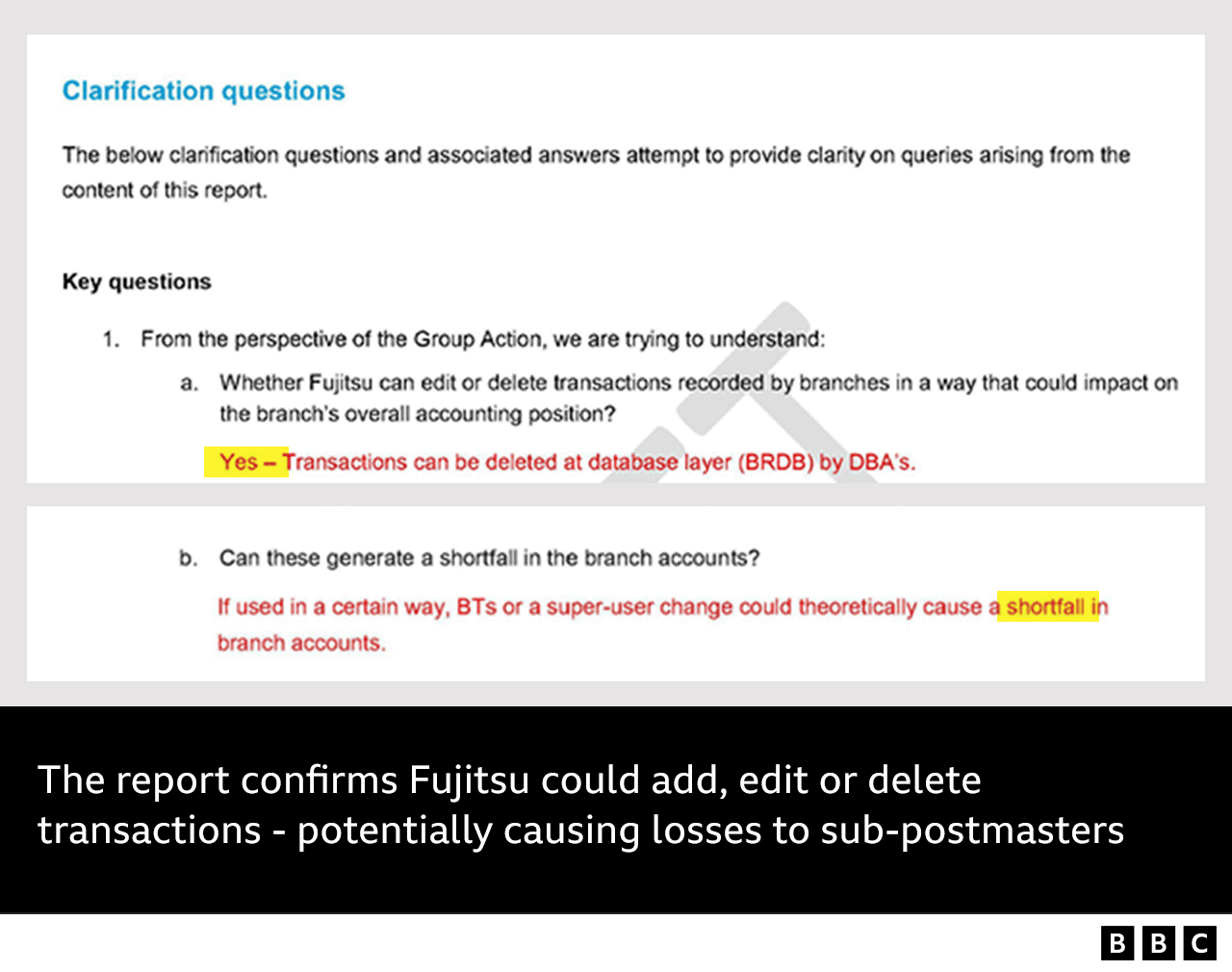 The report confirms Fujitsu could add, edit or delete transactions - potentially causing losses to sub-postmasters