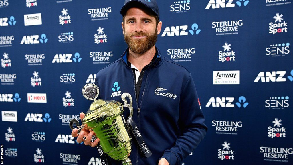 New Zealand captain Kane Williamson with the ODI series trophy