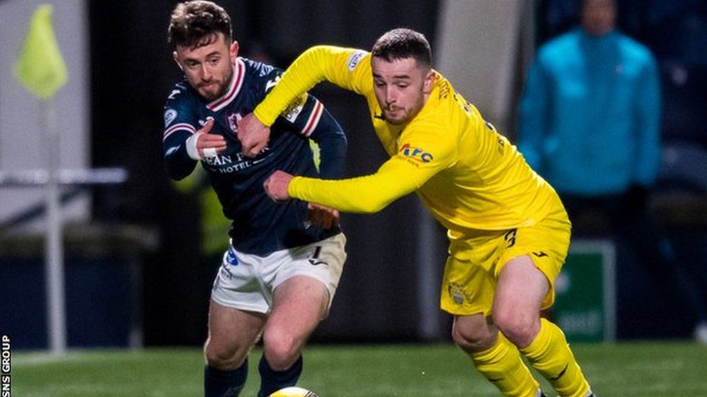 Aidan Connolly (left) in action for Raith Rovers against Lewis Strapp of Morton during a SPFL Trust Trophy match between Raith Rovers and Greenock Morton