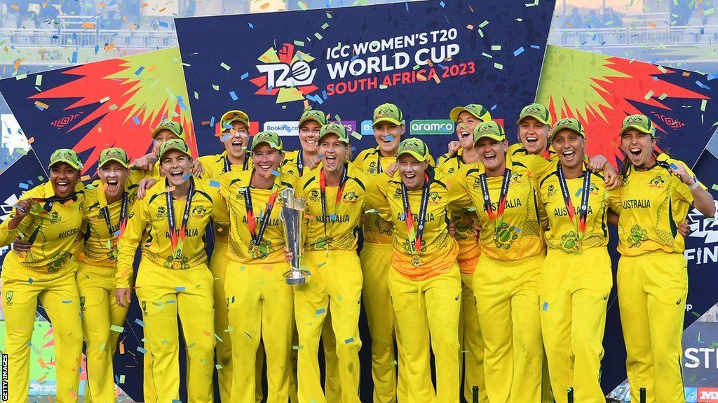 Australia women celebrate winning the T20 World Cup in 2023
