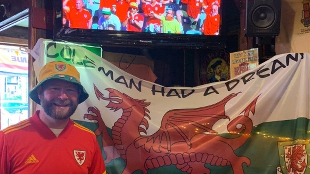 Wales fan Dai Rees at a pub in Amsterdam