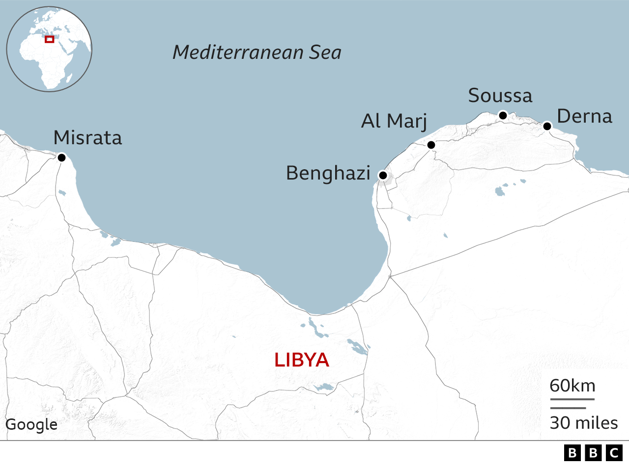 Map of Libya's coastal cities