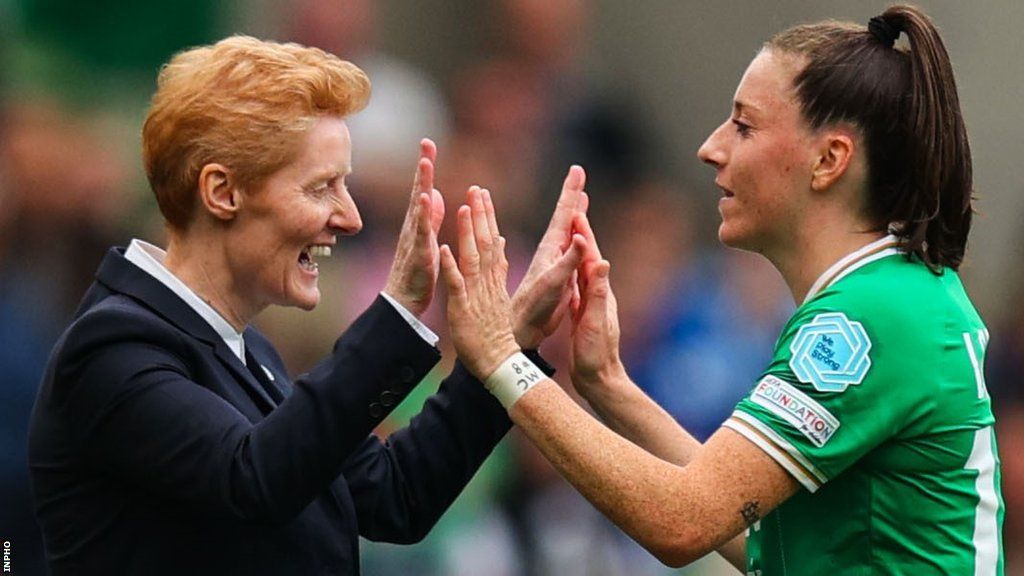 Eileen Gleeson celebrates with Lucy Quinn during the Republic's opening Nations League win over Northern Ireland