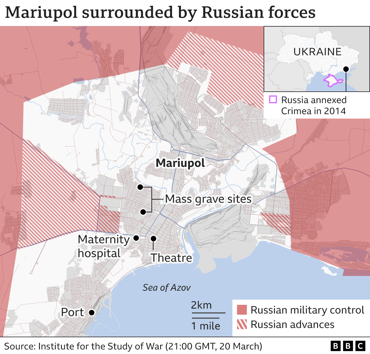 Map showing how Russian forces have surrounded the port city of Mariupol.