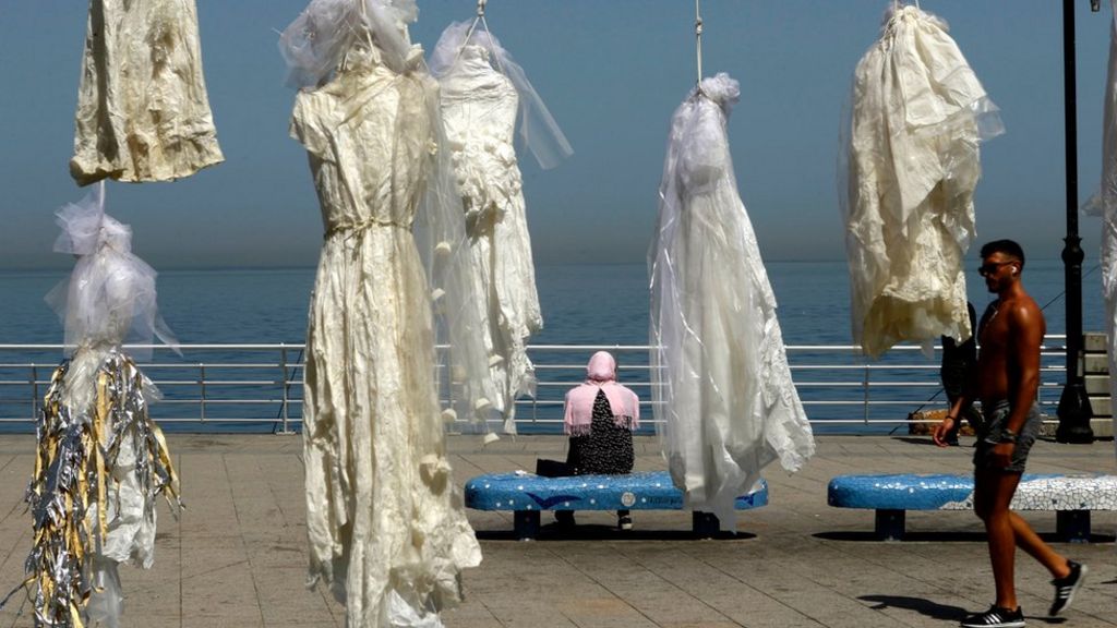 Lebanon rape law Wedding dresses hang in Beirut sea front