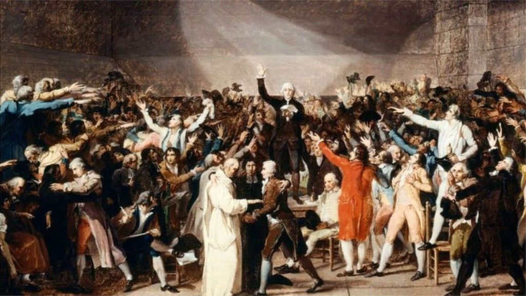 Pintura mostrando a Assembleia Constituinte da Revolução Francesa, onde surgiu a dicotomia entre esquerda e direita