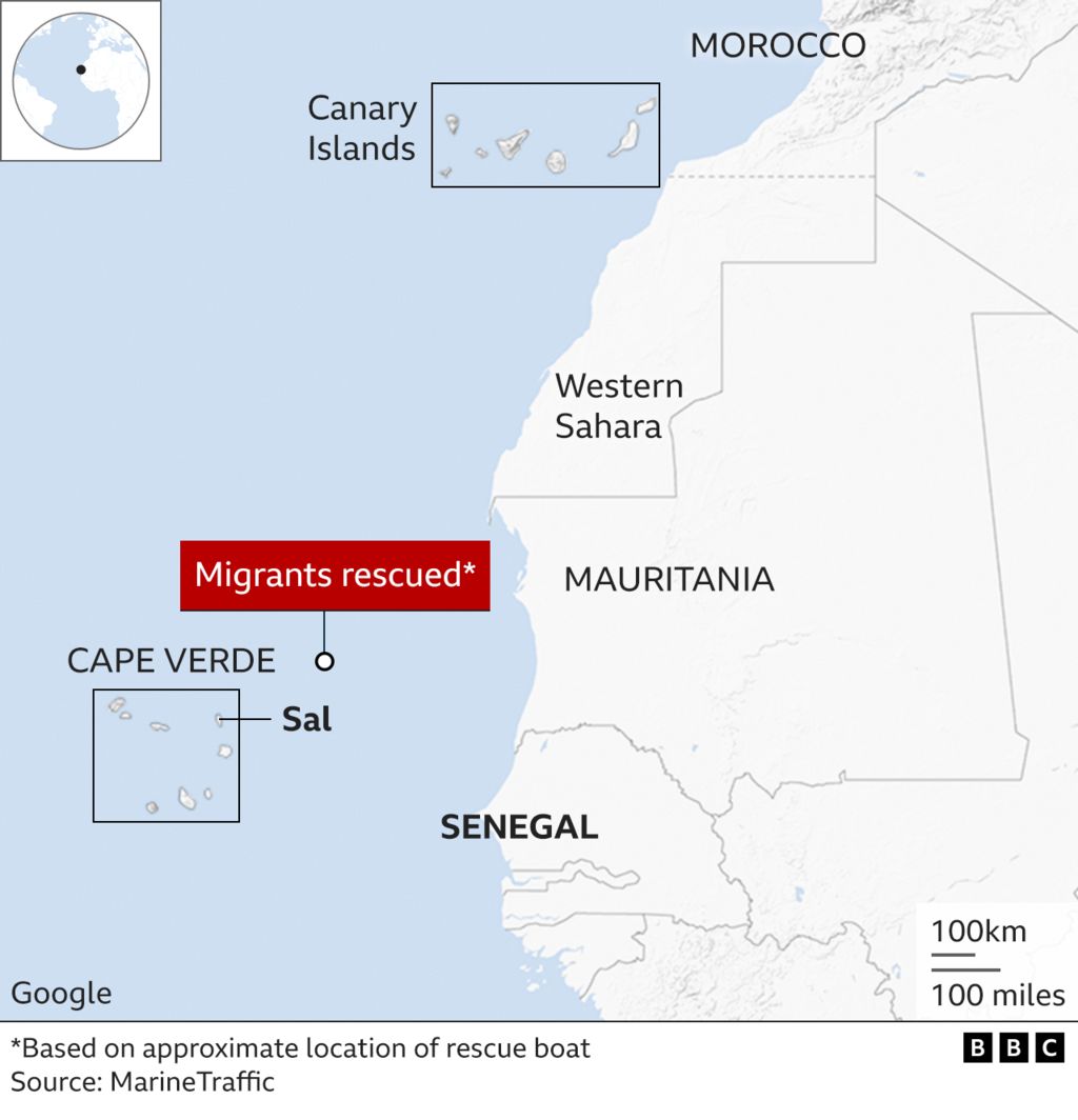 Map of Cape Verde islands and the location where the migrants were rescued