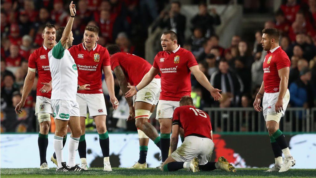 Ken Owens and British Lions players appeal to referee Romain Poite