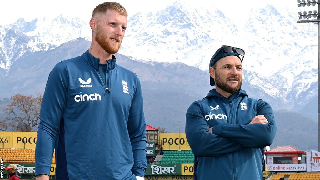 England captain Ben Stokes and Brendon McCullum in training kit during the India series
