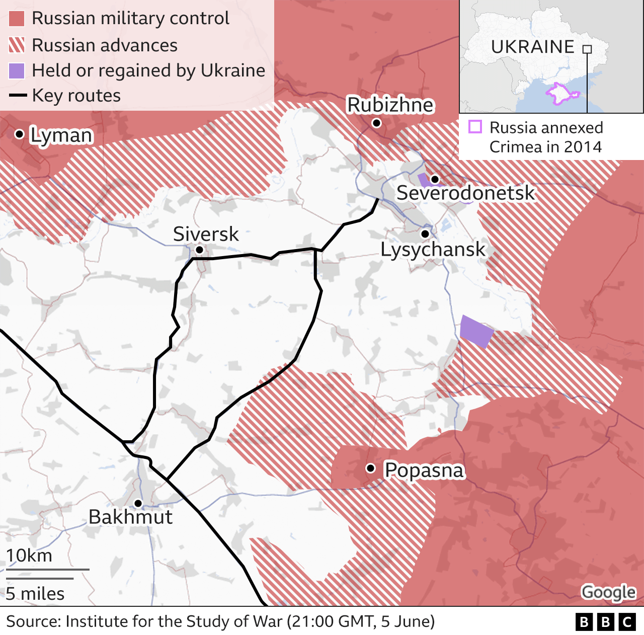 Map showing area around Severodonetsk, updated 1 June