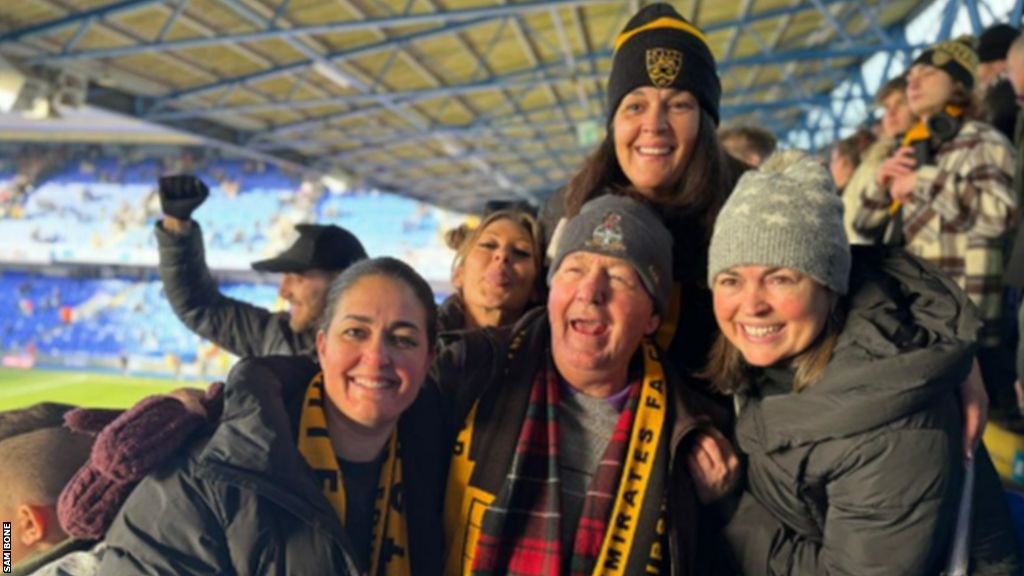 Sam's family, including Grandad Clive who flew over from Cyprus, and his mum Elizabeth (right) celebrate after watching Maidstone United beat Ipswich Town in the fourth round