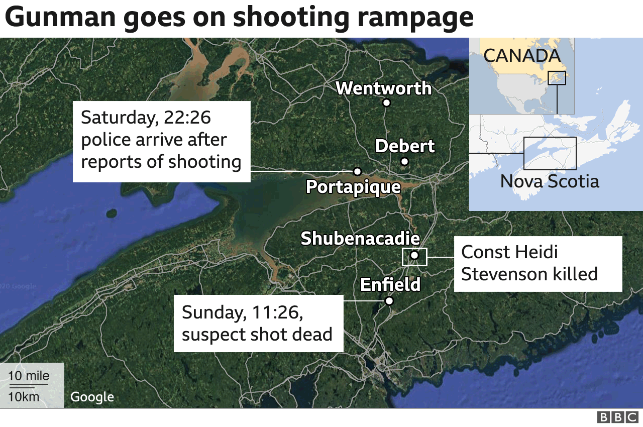 Map of locations of Wortman's shooting