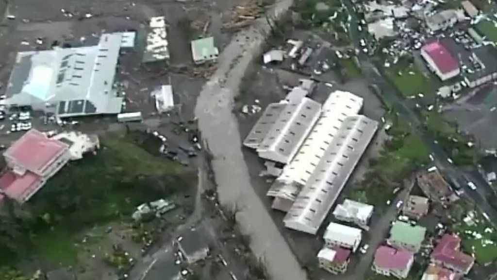 Aerial footage of devastation caused by Hurricane Maria in Dominica
