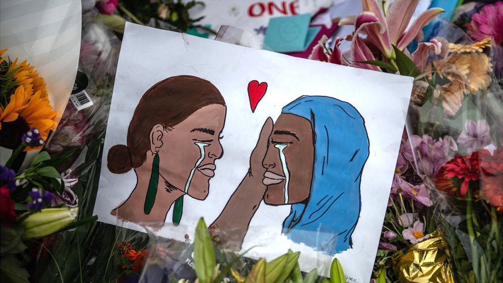 drawing of two women crying left as tribute after christchurch mosue shooting