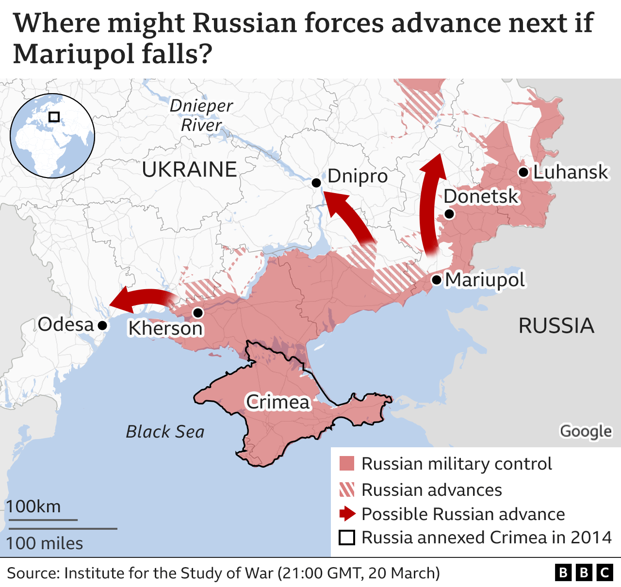 Where might Russian forces advance next if Mariupol falls? - map
