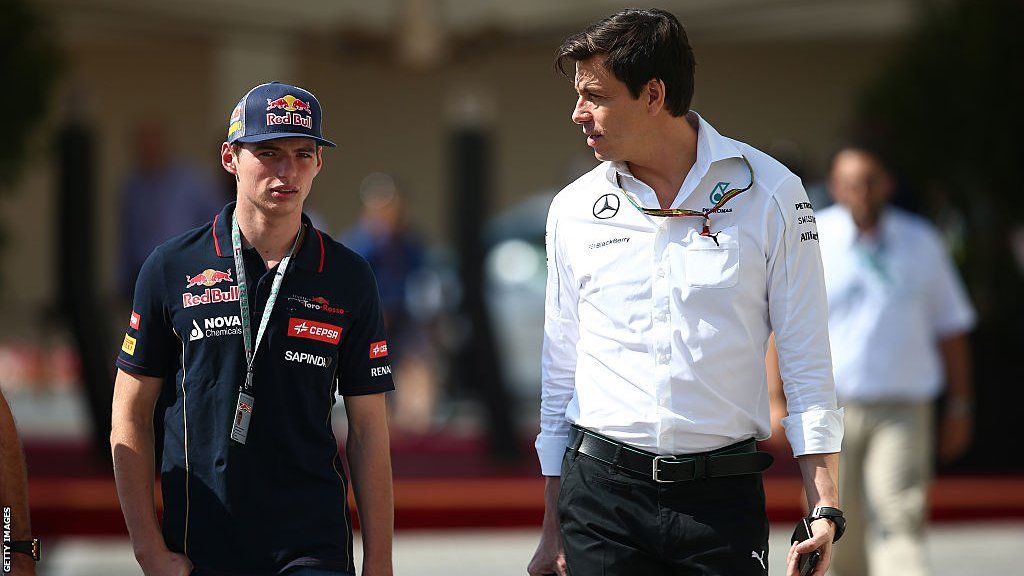 Max Verstappen and Toto Wolff at the 2014 Abu Dhabi Grand Prix