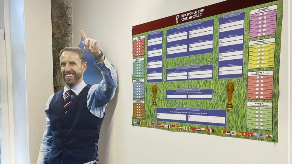 Office decorated with cardboard Gareth Southgate