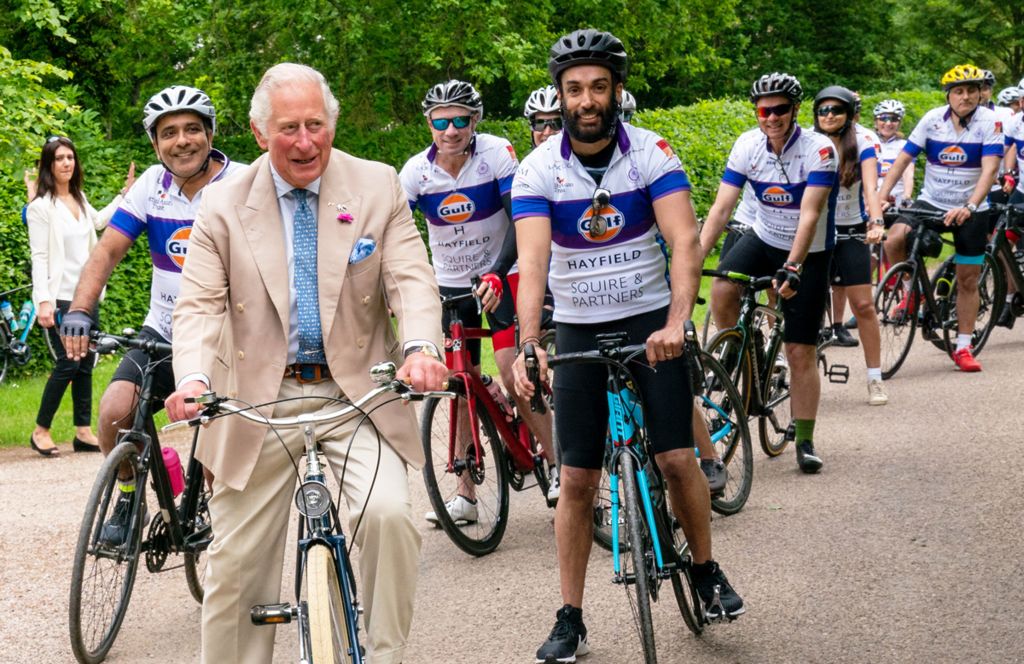 Charles joins members of the British Asian Trust (BAT) for a short distance as they kick-start BAT