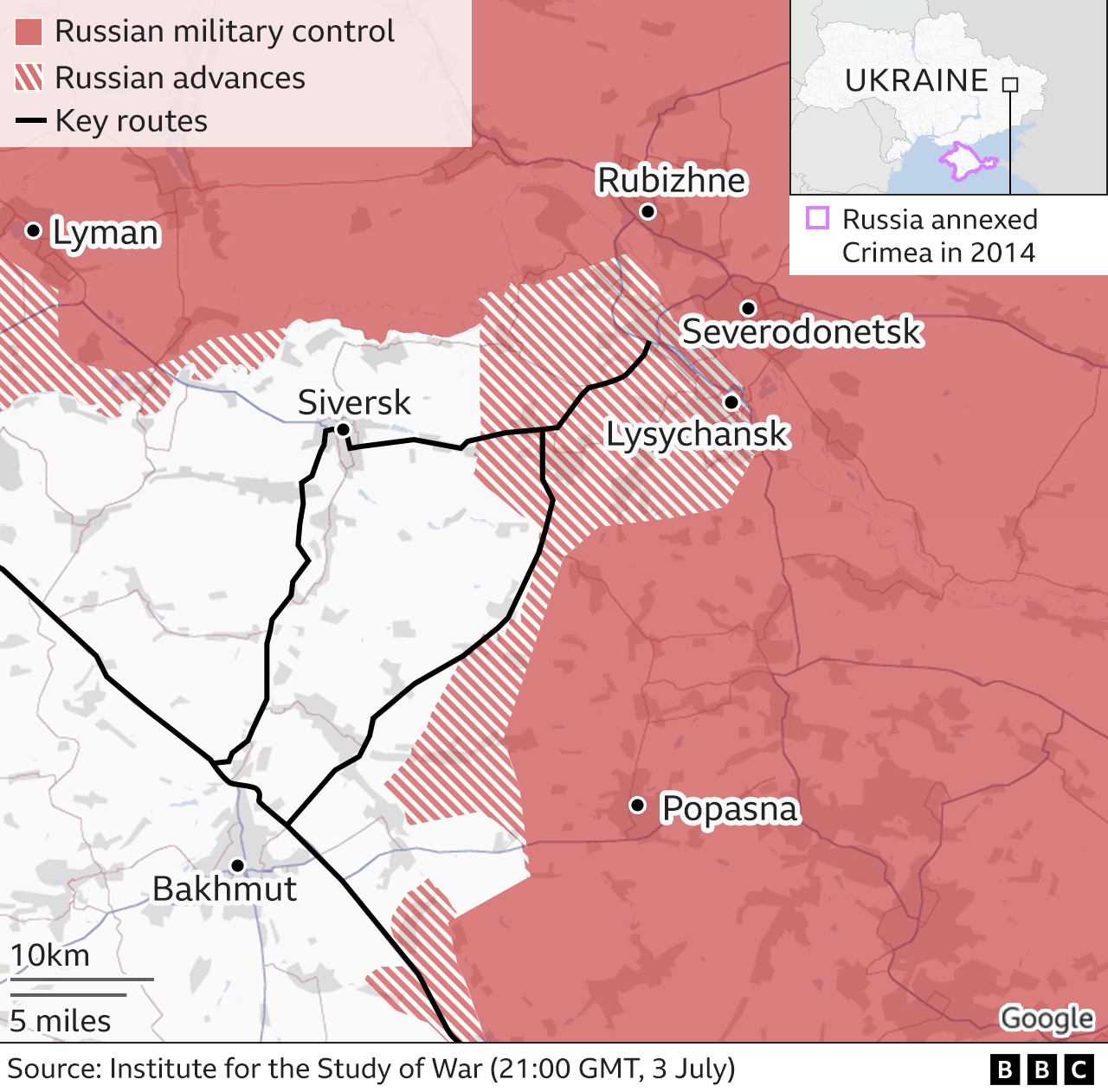 Карта окрестностей Северодонецка, обновленная 4 июля.