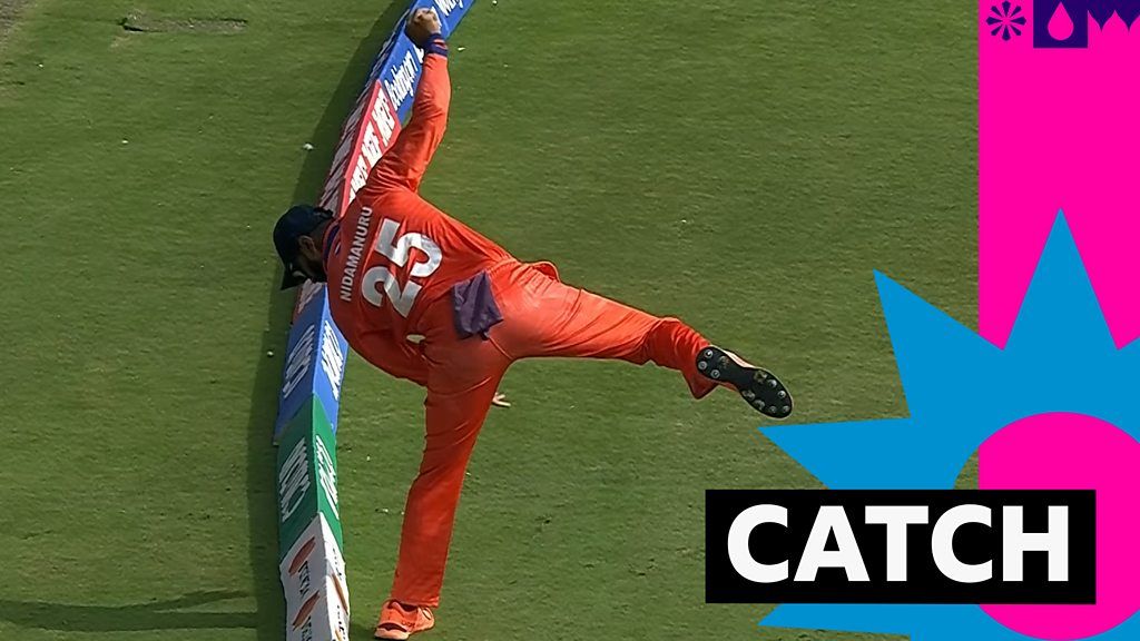 Nidamanuru's superb boundary catch removes Gill on 51