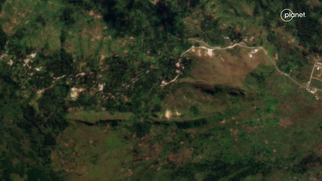 A satellite image of the area before the landslide