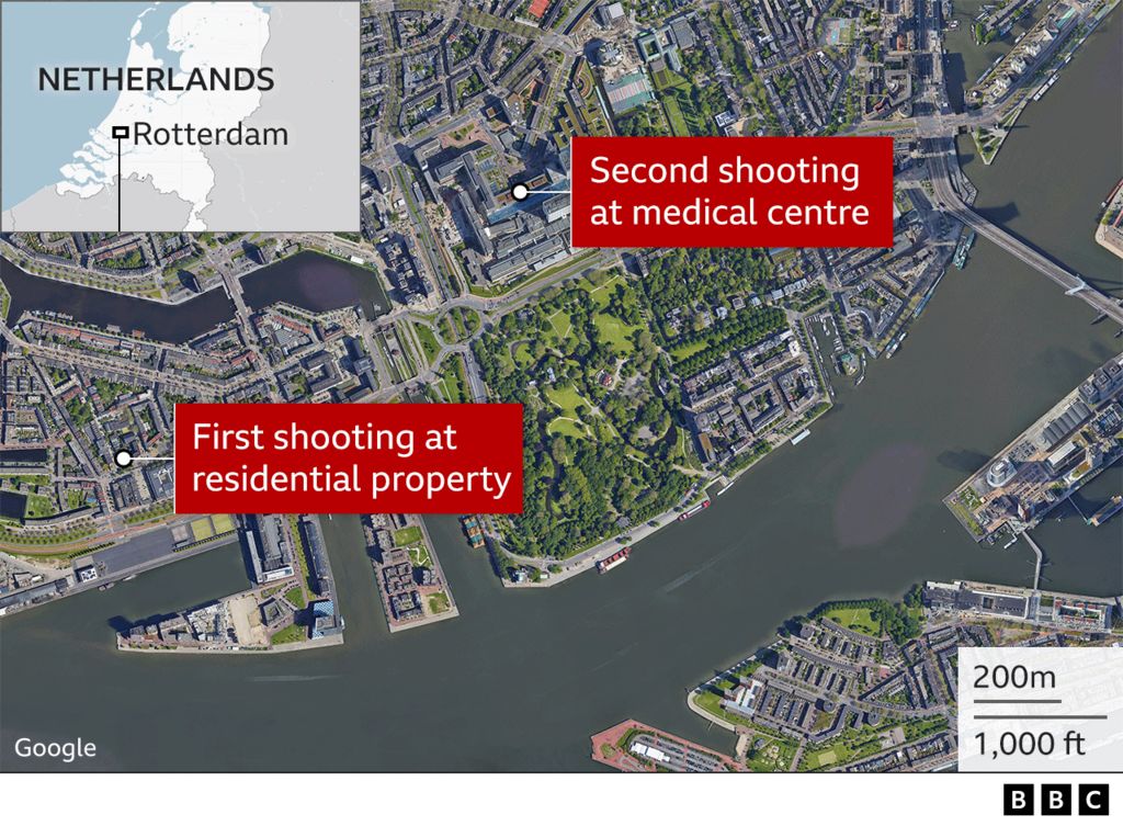 Map of twin shootings in Rotterdam