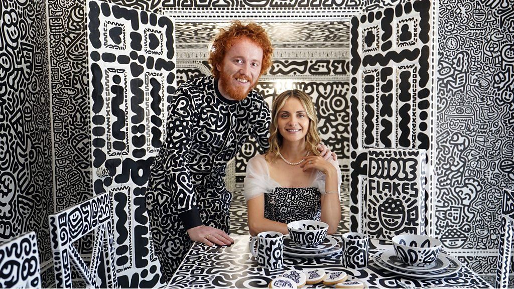 Mr and Mrs Doodle in their dining room